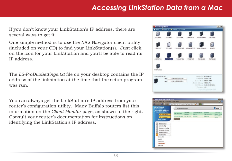 Accessing linkstation data from a mac | Buffalo Technology LinkStation Pro Duo LS-WTGL/R1 User Manual | Page 16 / 71