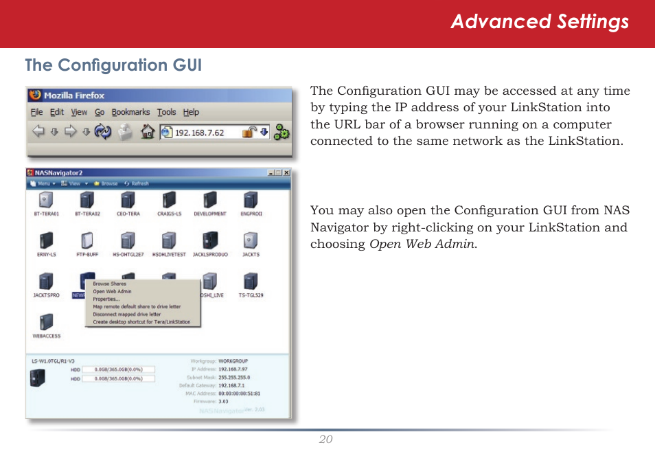 Advanced settings | Buffalo Technology LinkStation Pro Duo LS-WTGL/R1 User Manual | Page 20 / 71