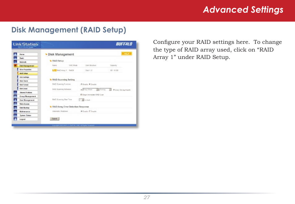 Advanced settings | Buffalo Technology LinkStation Pro Duo LS-WTGL/R1 User Manual | Page 27 / 71