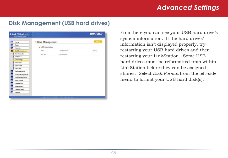 Advanced settings | Buffalo Technology LinkStation Pro Duo LS-WTGL/R1 User Manual | Page 28 / 71