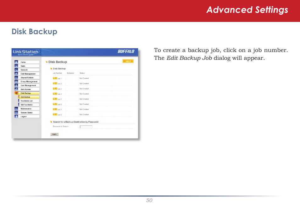 Advanced settings | Buffalo Technology LinkStation Pro Duo LS-WTGL/R1 User Manual | Page 50 / 71