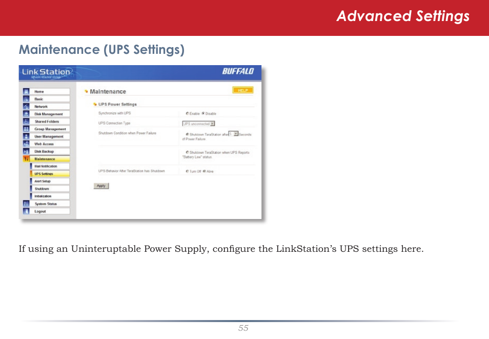 Advanced settings | Buffalo Technology LinkStation Pro Duo LS-WTGL/R1 User Manual | Page 55 / 71