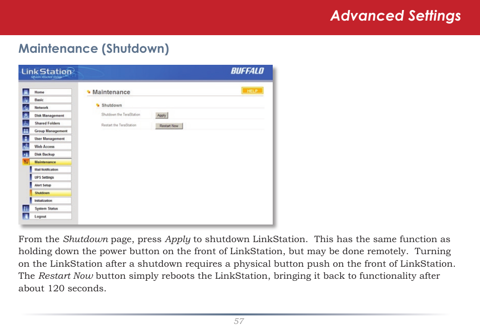 Advanced settings | Buffalo Technology LinkStation Pro Duo LS-WTGL/R1 User Manual | Page 57 / 71
