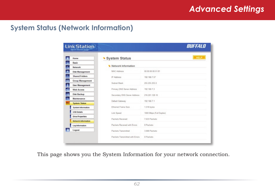 Advanced settings | Buffalo Technology LinkStation Pro Duo LS-WTGL/R1 User Manual | Page 62 / 71