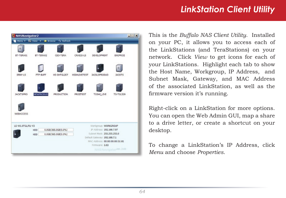 Linkstation client utility | Buffalo Technology LinkStation Pro Duo LS-WTGL/R1 User Manual | Page 64 / 71