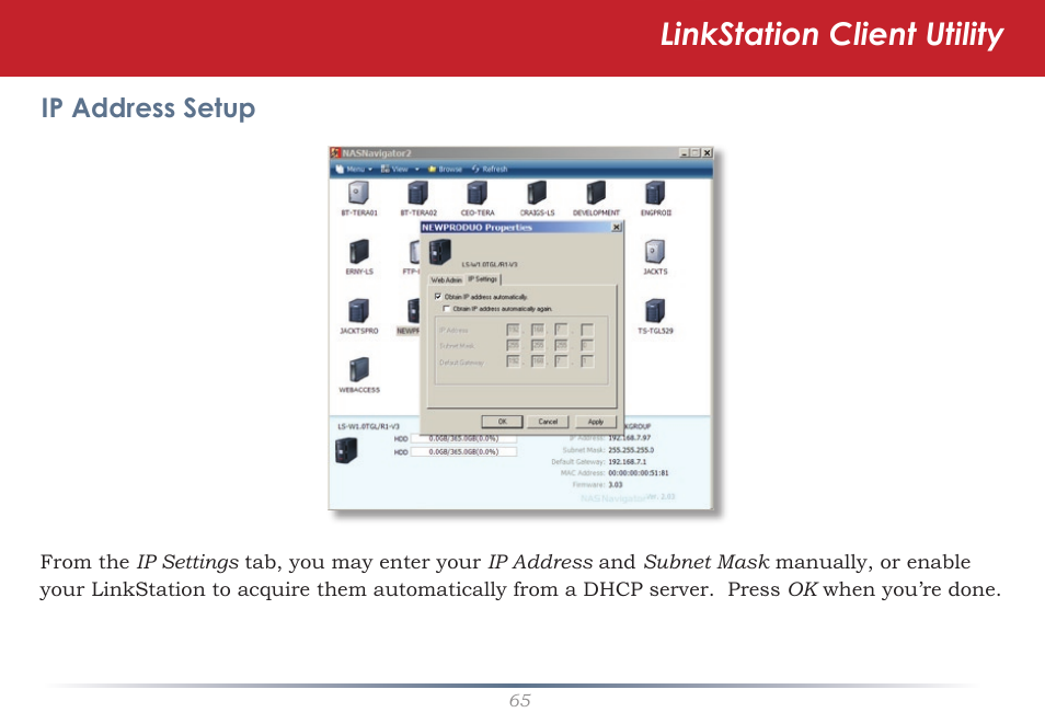Linkstation client utility | Buffalo Technology LinkStation Pro Duo LS-WTGL/R1 User Manual | Page 65 / 71