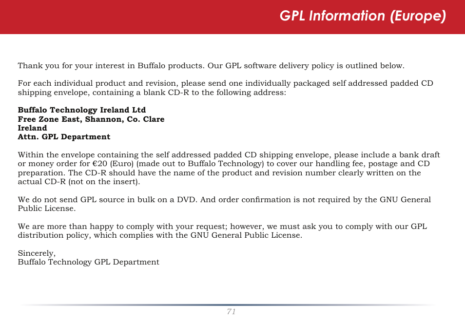 Gpl information (europe) | Buffalo Technology LinkStation Pro Duo LS-WTGL/R1 User Manual | Page 71 / 71