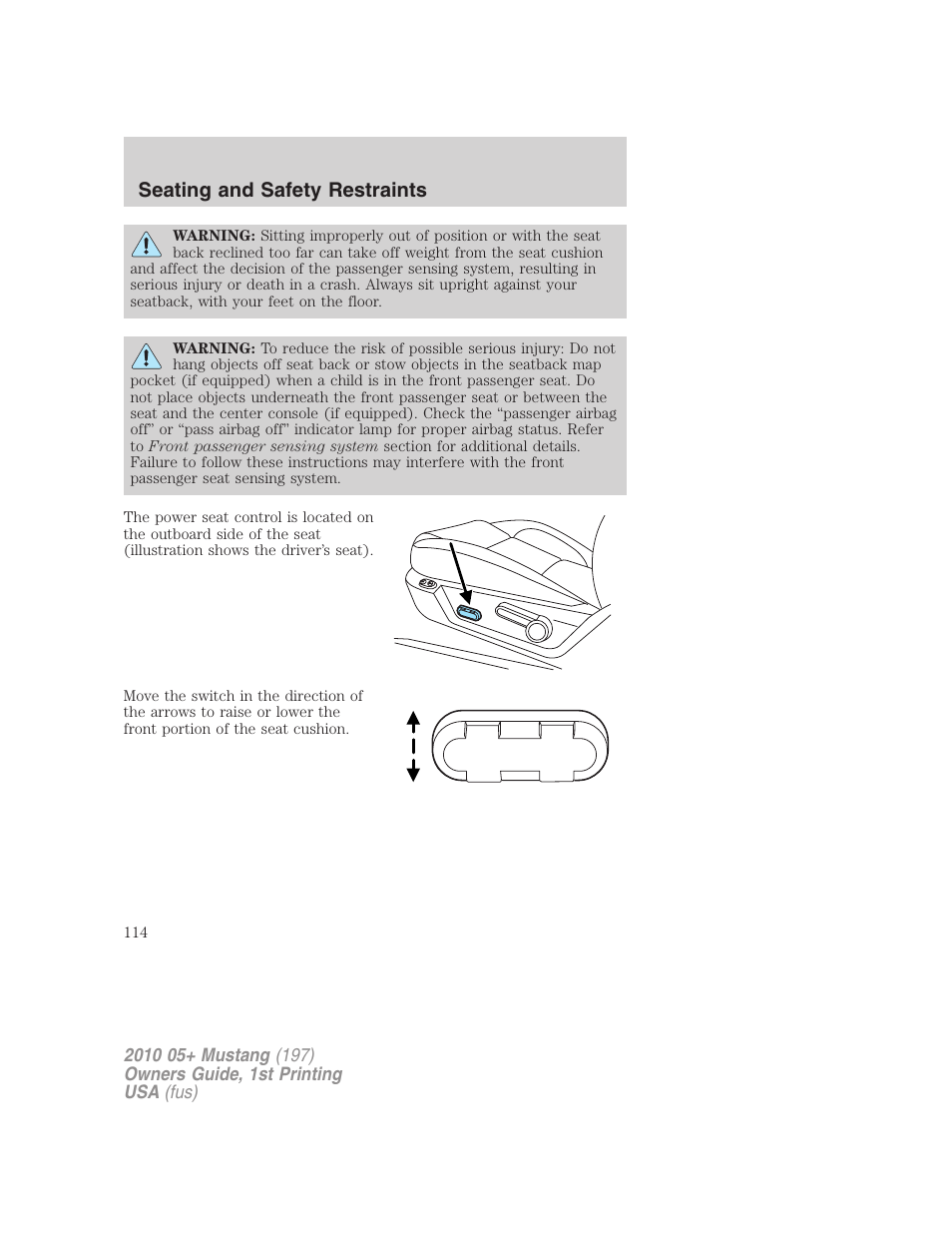 Seating and safety restraints | FORD 2010 Mustang v.1 User Manual | Page 114 / 318