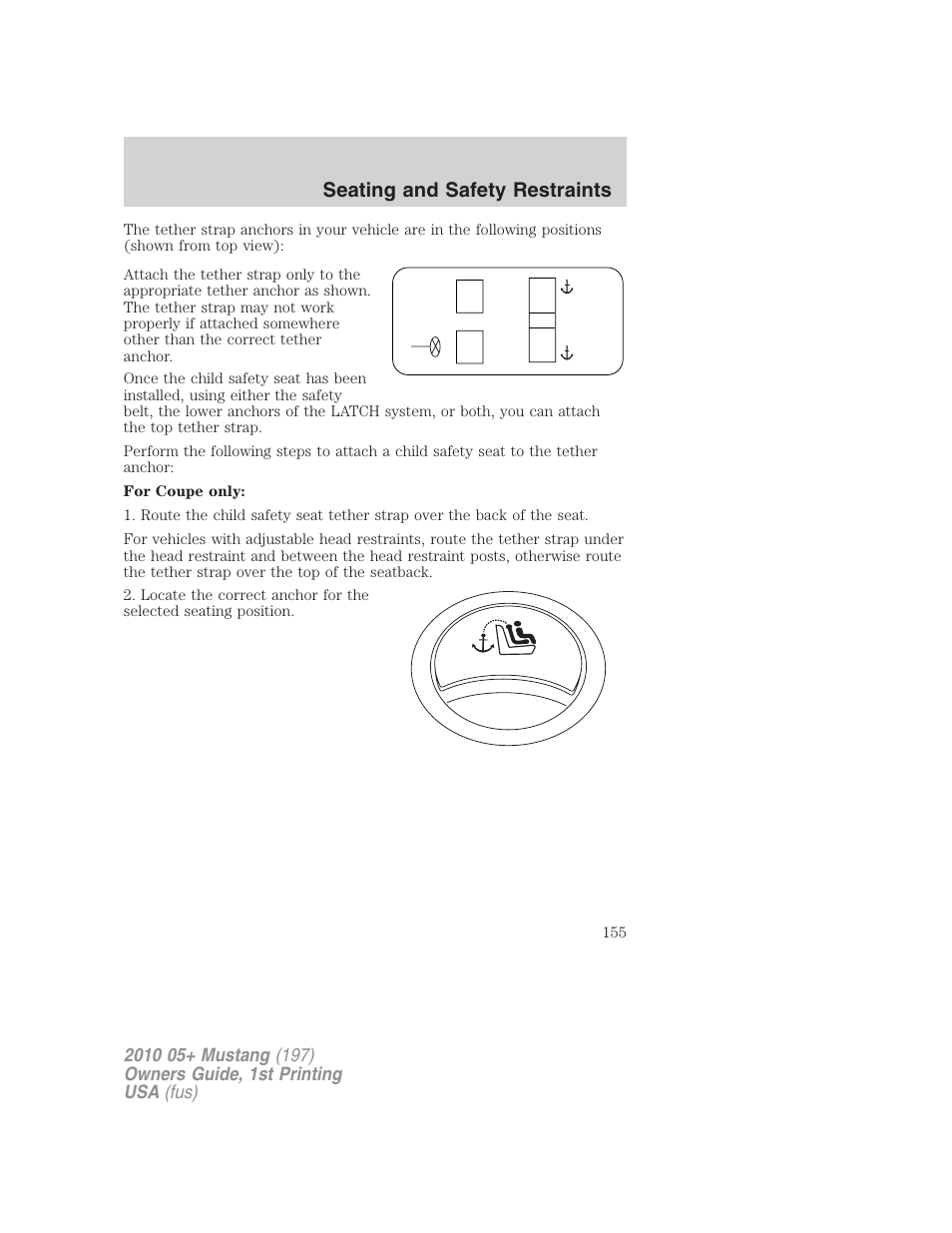 Seating and safety restraints | FORD 2010 Mustang v.1 User Manual | Page 155 / 318