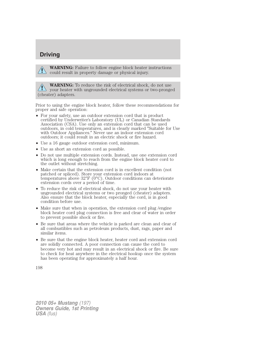 Driving | FORD 2010 Mustang v.1 User Manual | Page 198 / 318