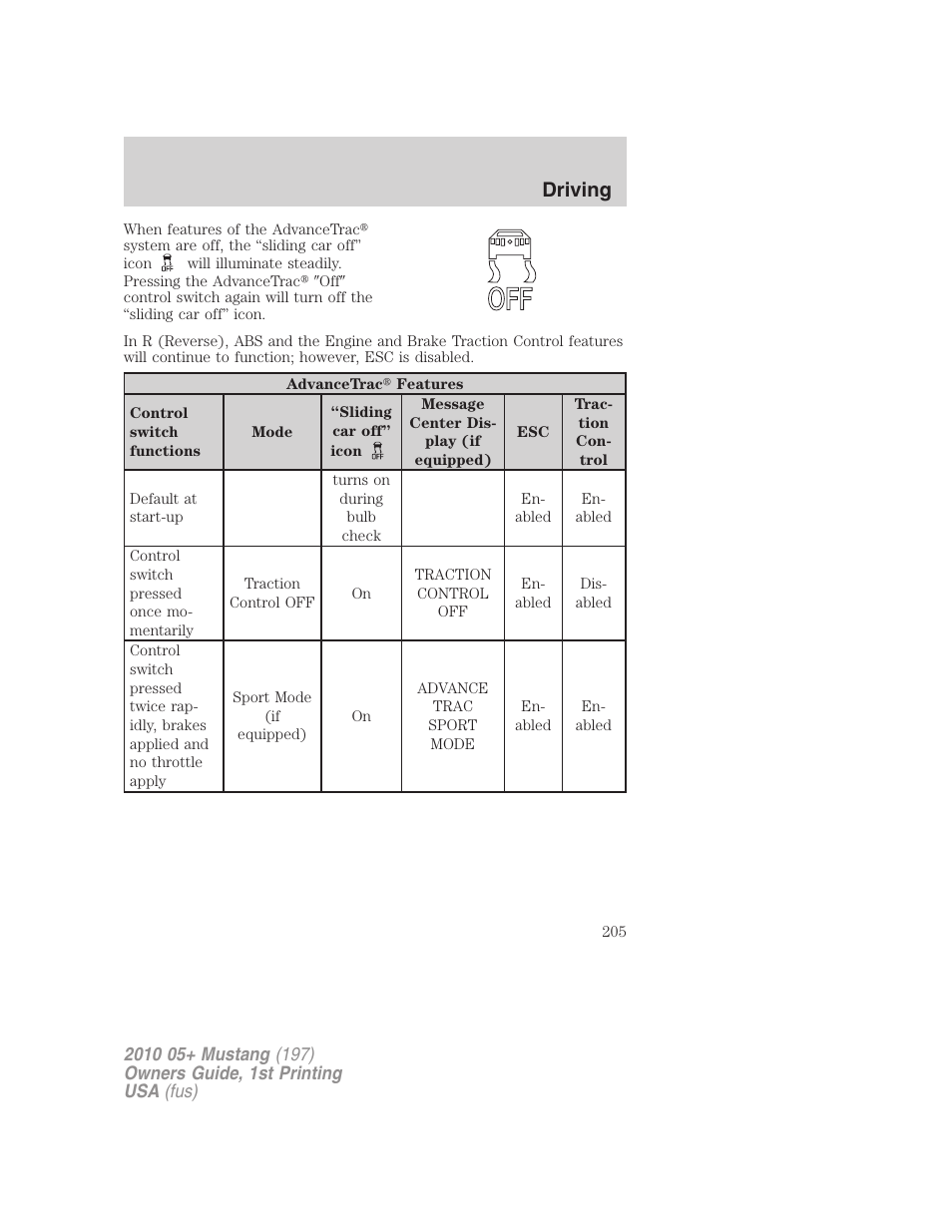 Driving | FORD 2010 Mustang v.1 User Manual | Page 205 / 318