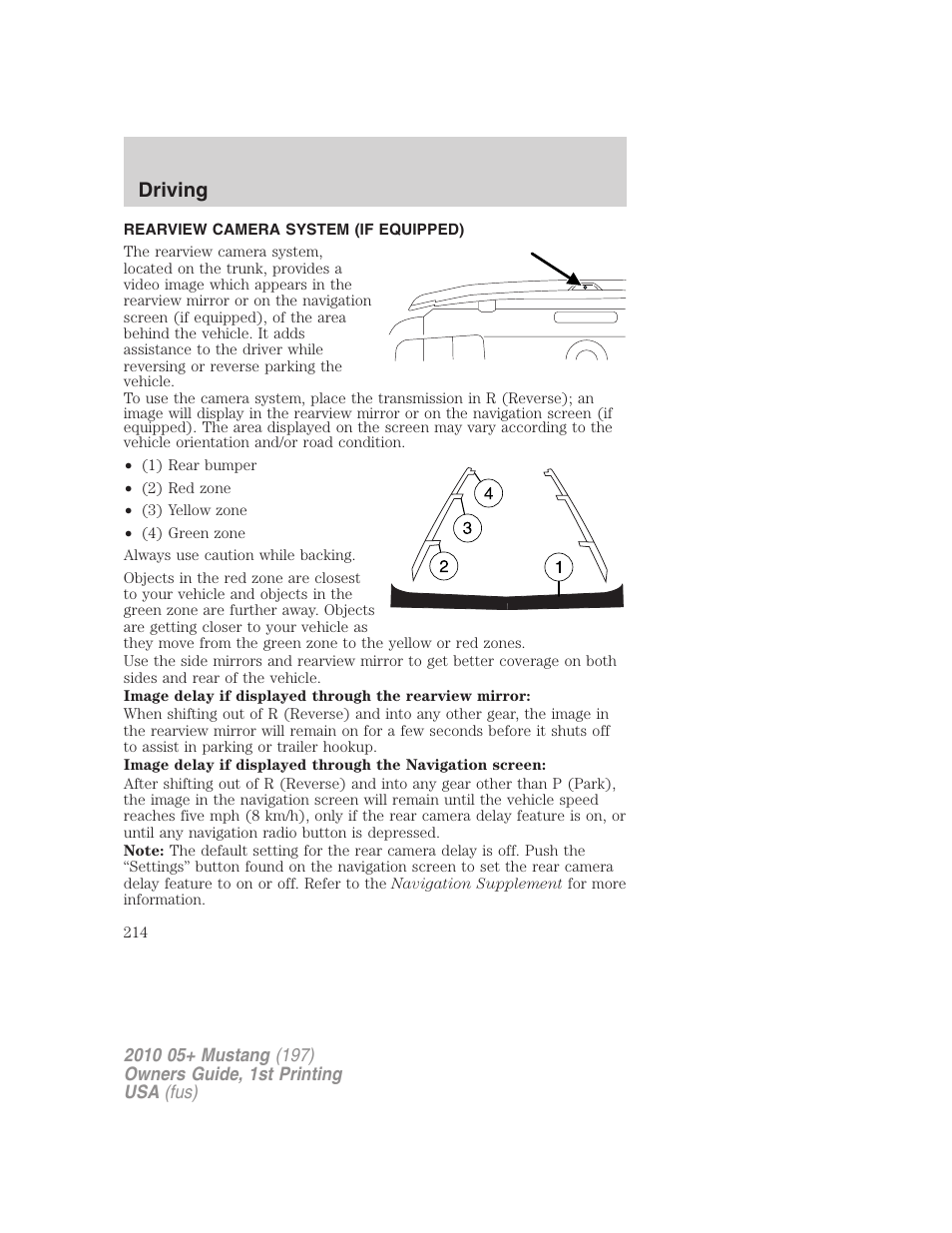 Rearview camera system (if equipped), Rear-view camera system, Driving | FORD 2010 Mustang v.1 User Manual | Page 214 / 318