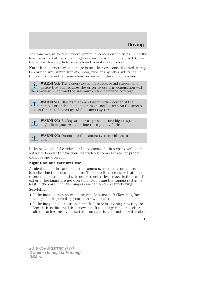 Driving | FORD 2010 Mustang v.1 User Manual | Page 215 / 318