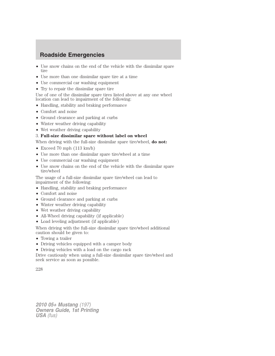 Roadside emergencies | FORD 2010 Mustang v.1 User Manual | Page 228 / 318