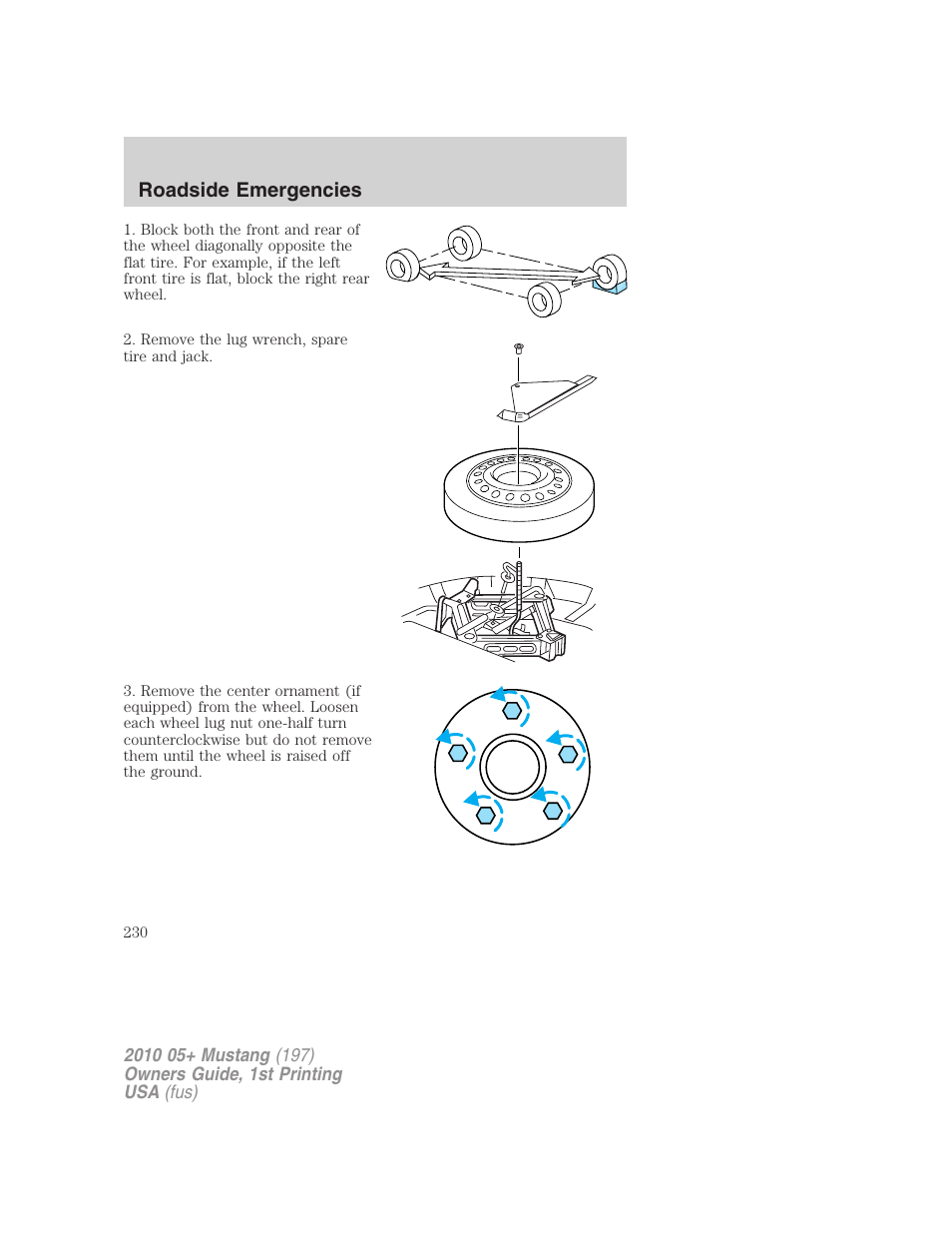 Roadside emergencies | FORD 2010 Mustang v.1 User Manual | Page 230 / 318