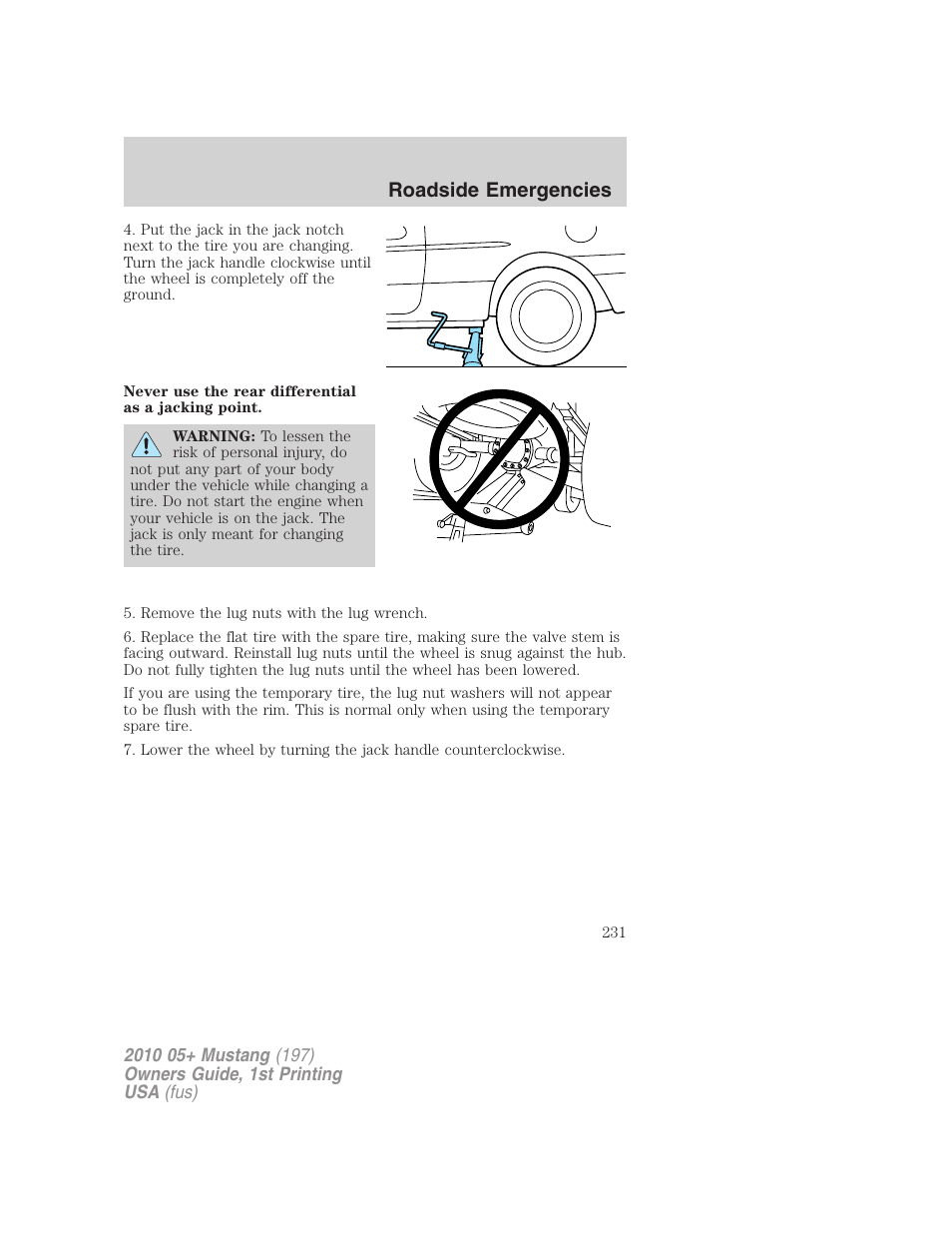 Roadside emergencies | FORD 2010 Mustang v.1 User Manual | Page 231 / 318