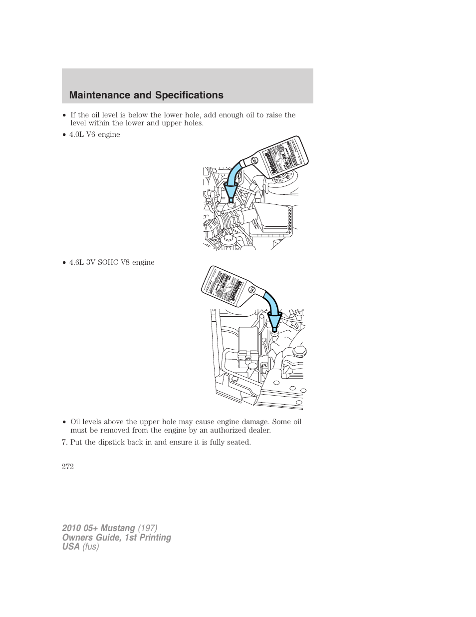 Maintenance and specifications | FORD 2010 Mustang v.1 User Manual | Page 272 / 318