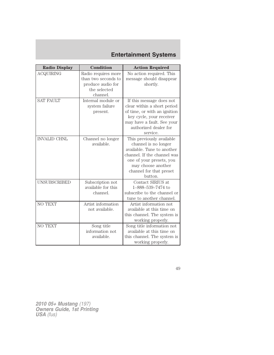 Entertainment systems | FORD 2010 Mustang v.1 User Manual | Page 49 / 318