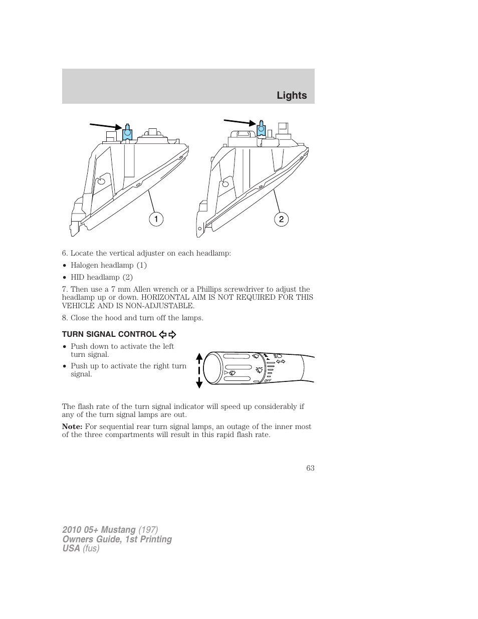 Turn signal control, Lights | FORD 2010 Mustang v.1 User Manual | Page 63 / 318