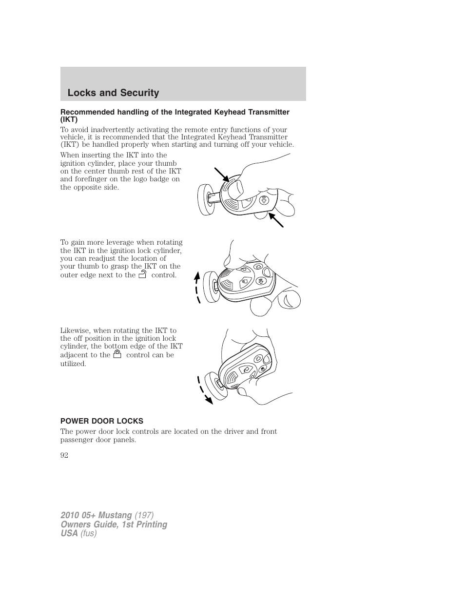Power door locks, Locks, Locks and security | FORD 2010 Mustang v.1 User Manual | Page 92 / 318