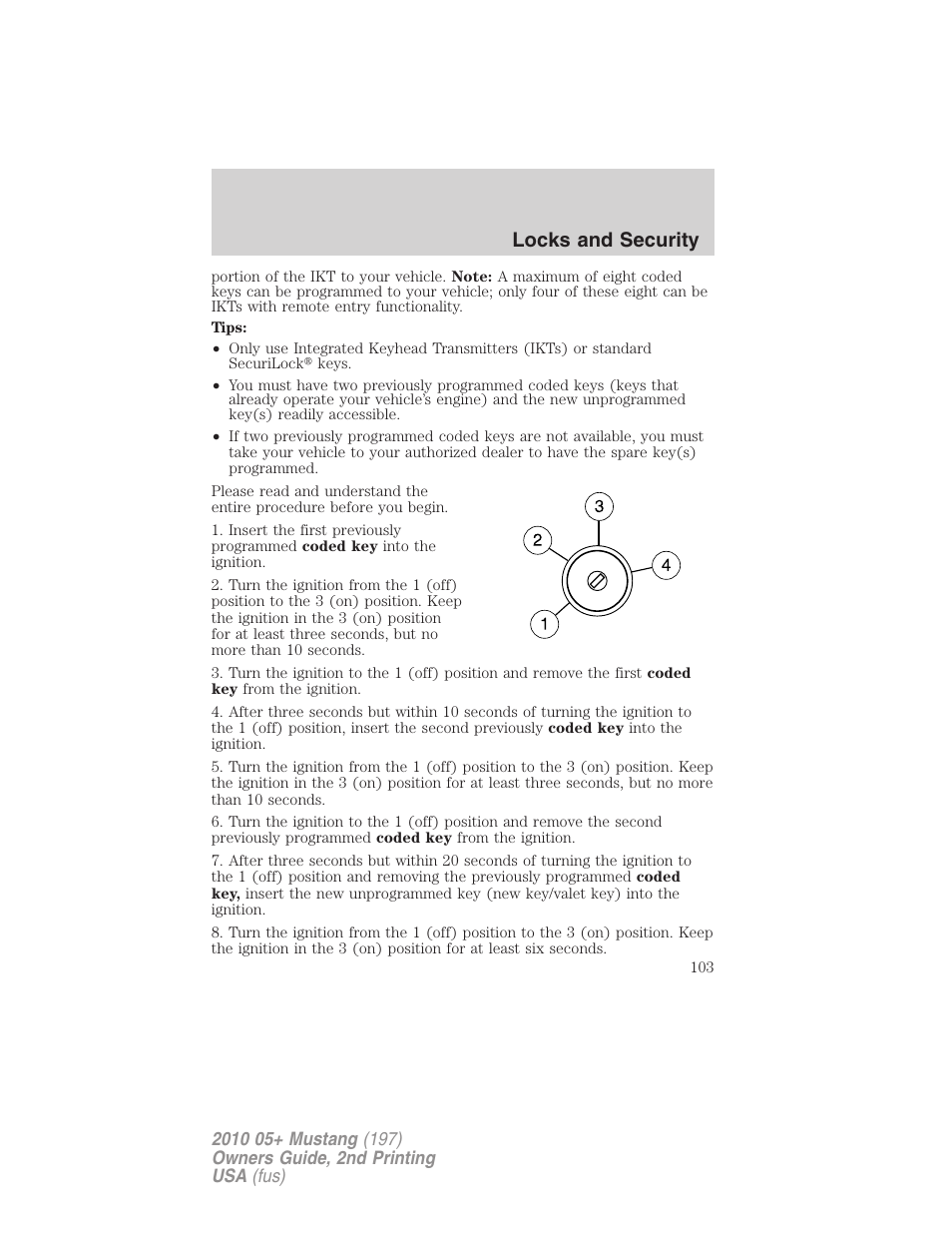 Locks and security | FORD 2010 Mustang v.2 User Manual | Page 103 / 314