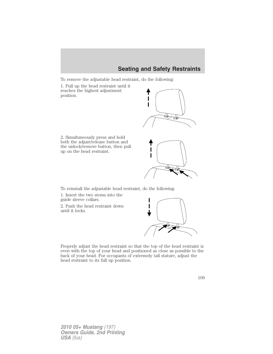 Seating and safety restraints | FORD 2010 Mustang v.2 User Manual | Page 109 / 314