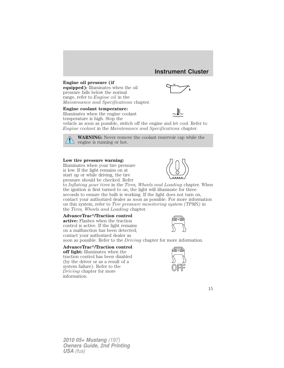 Instrument cluster | FORD 2010 Mustang v.2 User Manual | Page 15 / 314