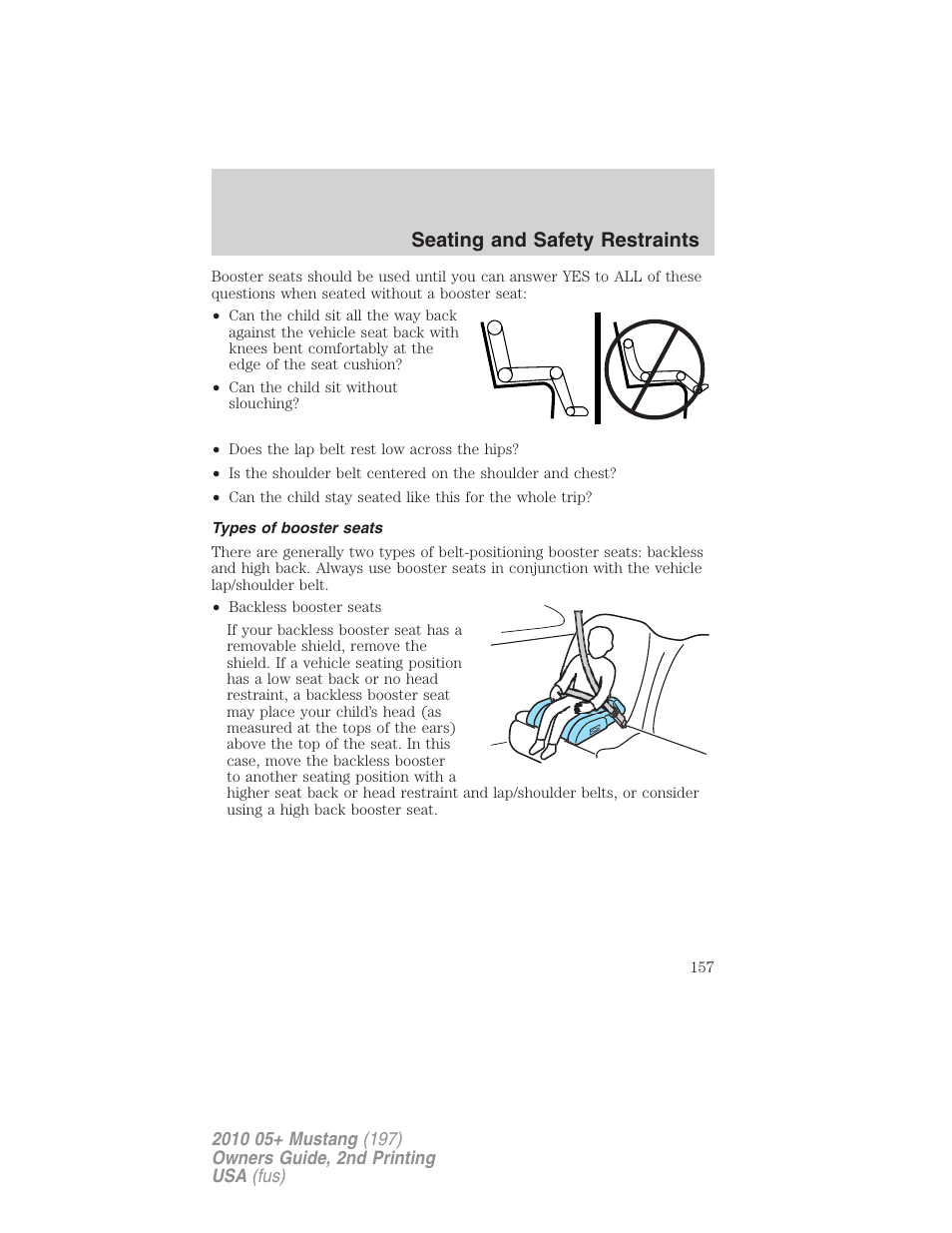 Types of booster seats, Seating and safety restraints | FORD 2010 Mustang v.2 User Manual | Page 157 / 314