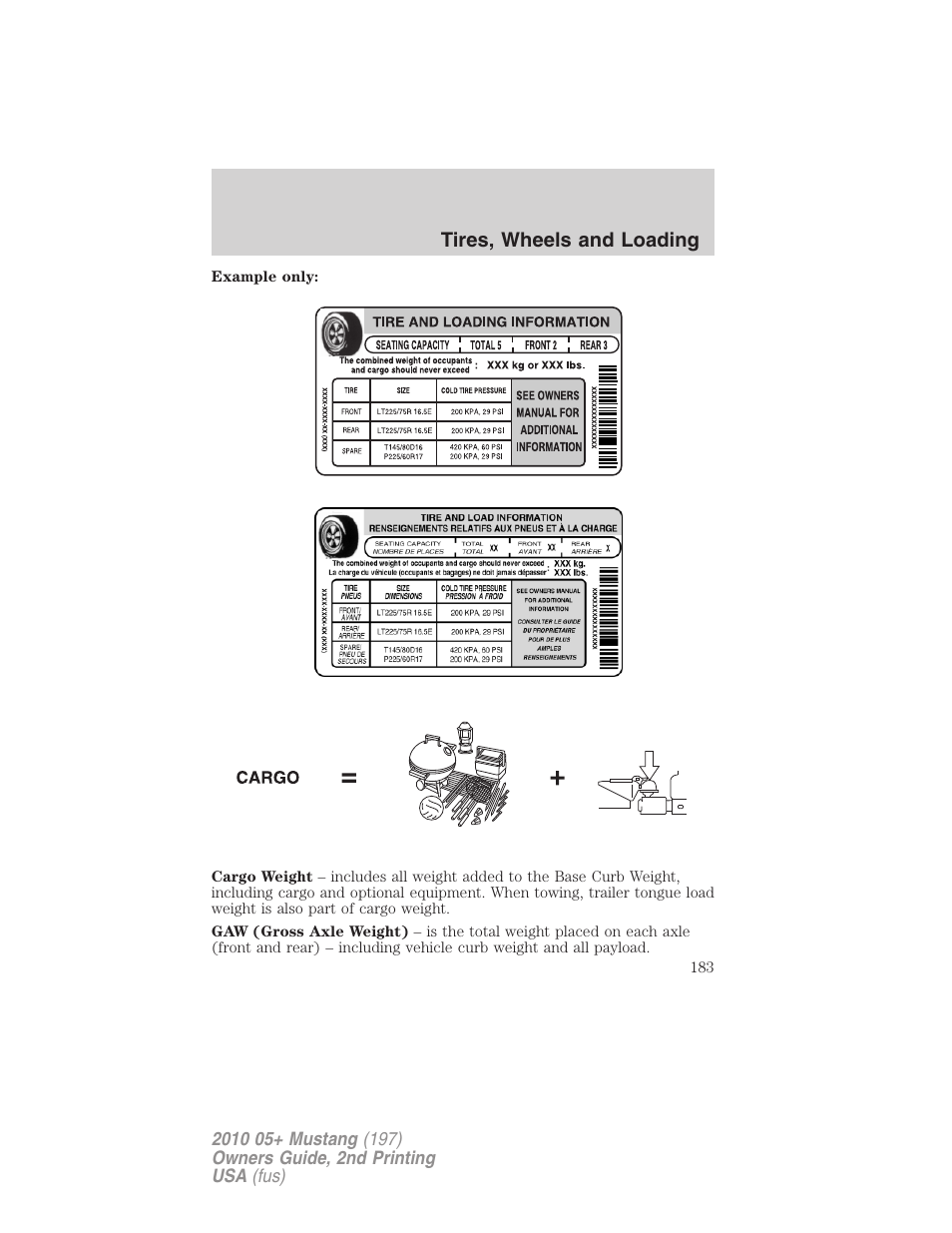 Tires, wheels and loading | FORD 2010 Mustang v.2 User Manual | Page 183 / 314