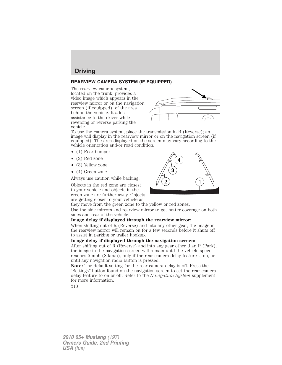 Rearview camera system (if equipped), Rear-view camera system, Driving | FORD 2010 Mustang v.2 User Manual | Page 210 / 314