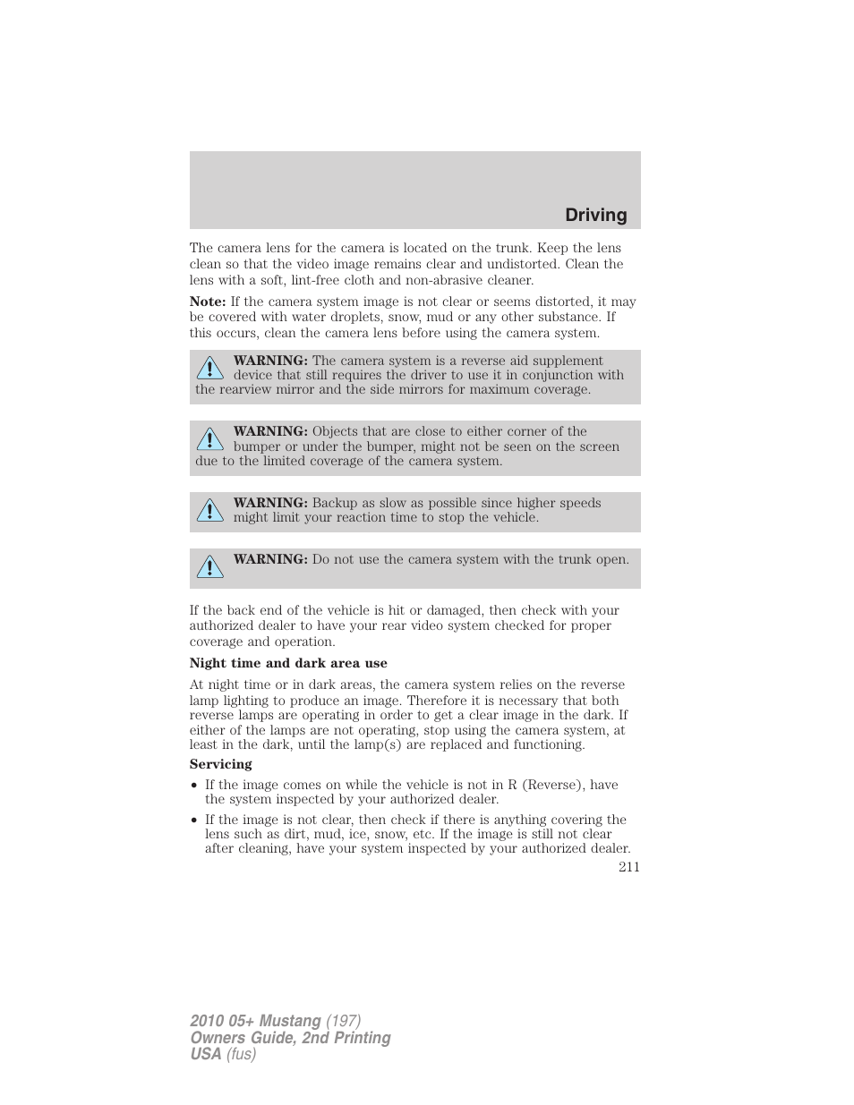 Driving | FORD 2010 Mustang v.2 User Manual | Page 211 / 314