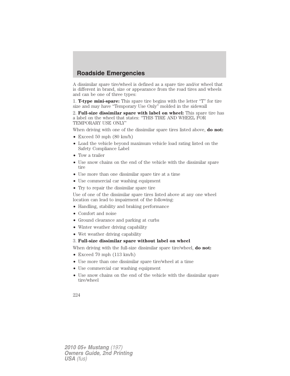 Roadside emergencies | FORD 2010 Mustang v.2 User Manual | Page 224 / 314