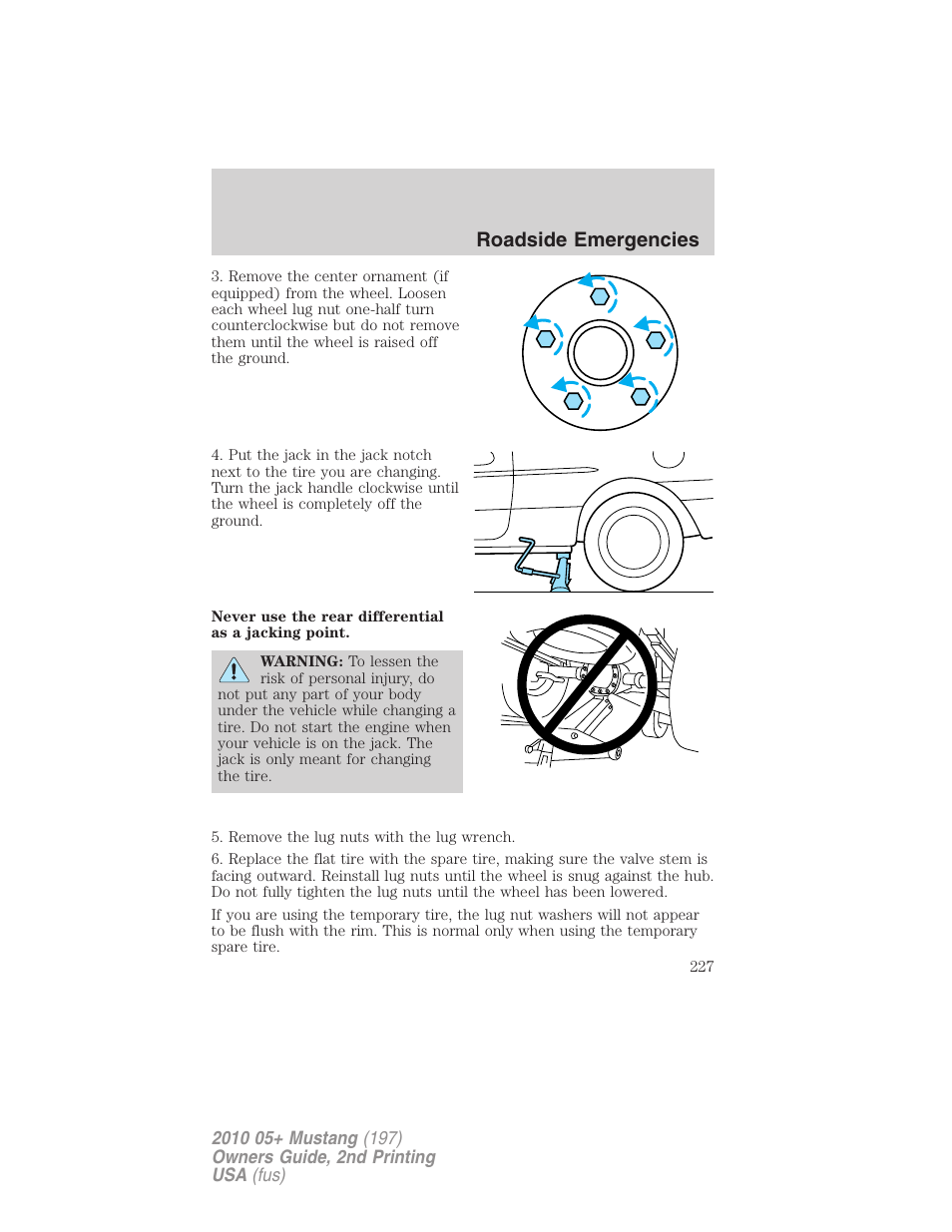 Roadside emergencies | FORD 2010 Mustang v.2 User Manual | Page 227 / 314