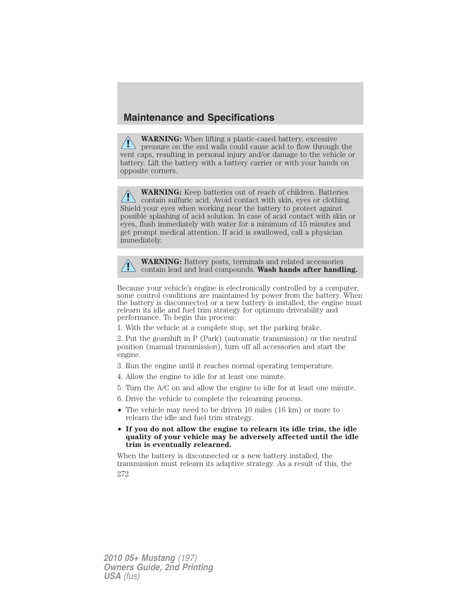 Maintenance and specifications | FORD 2010 Mustang v.2 User Manual | Page 272 / 314