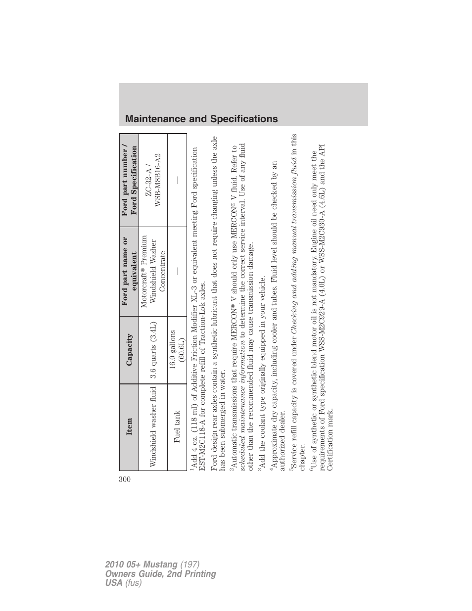 Maintenance and specifications | FORD 2010 Mustang v.2 User Manual | Page 300 / 314