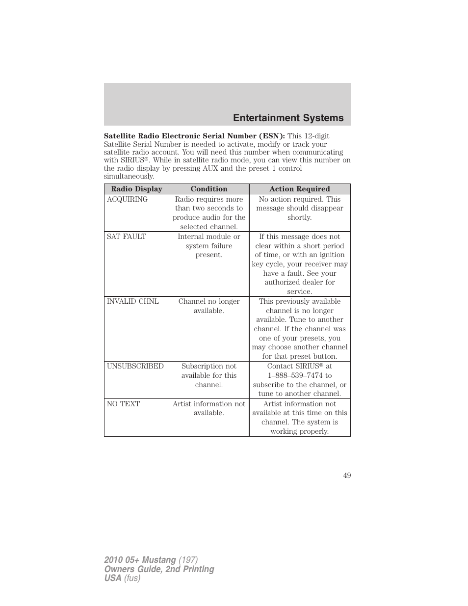 Entertainment systems | FORD 2010 Mustang v.2 User Manual | Page 49 / 314