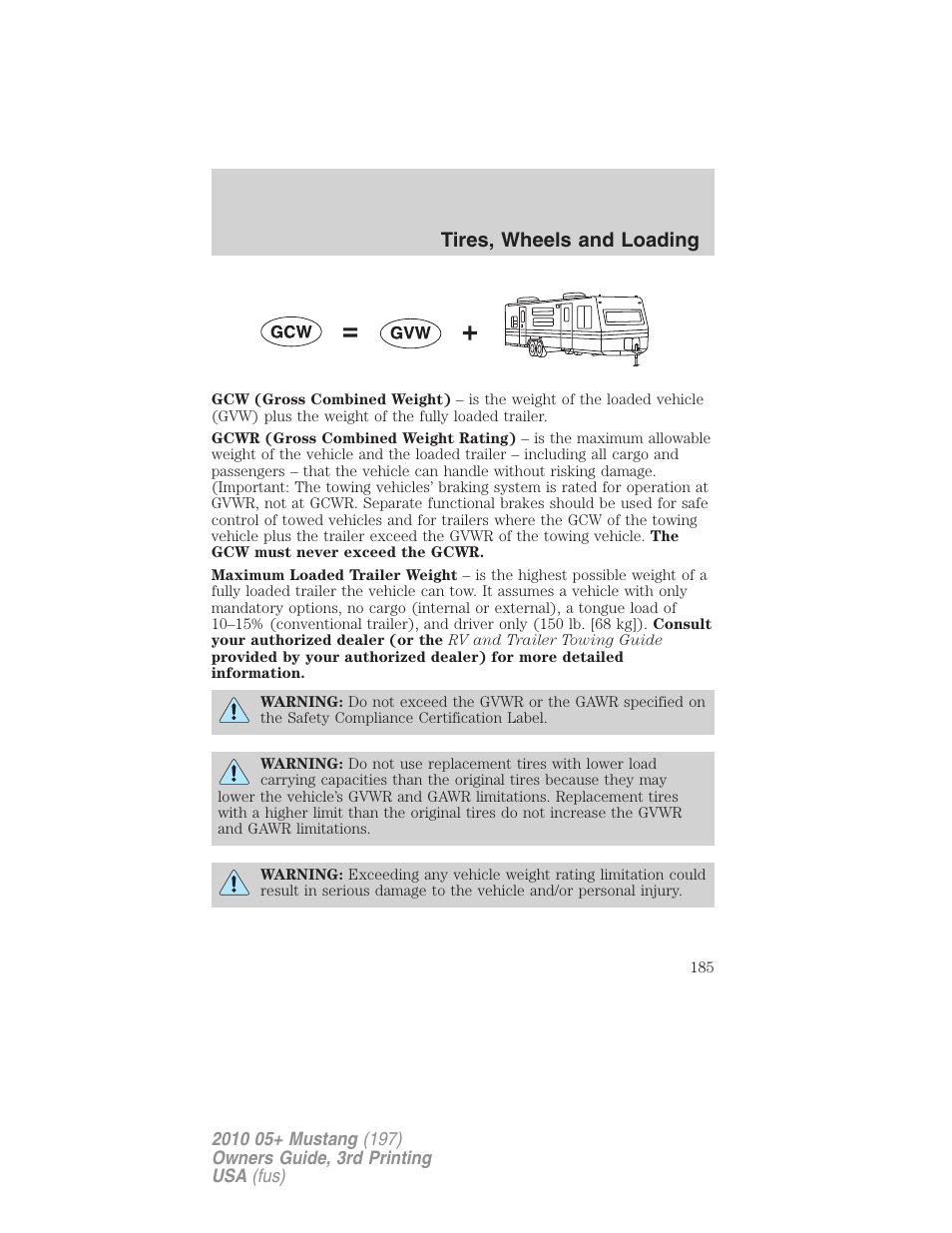 Tires, wheels and loading | FORD 2010 Mustang v.3 User Manual | Page 185 / 312