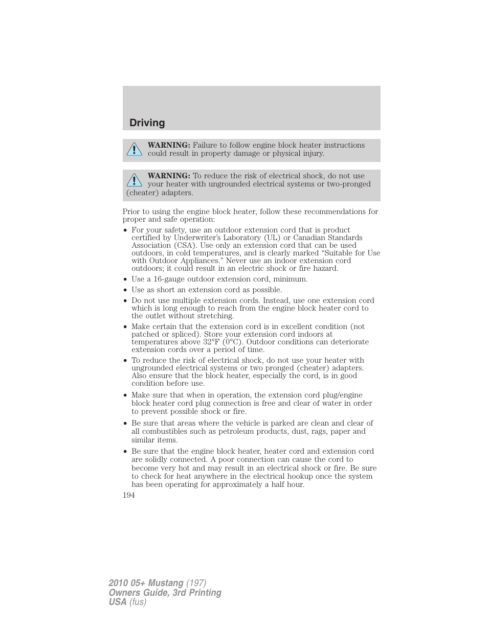 Driving | FORD 2010 Mustang v.3 User Manual | Page 194 / 312