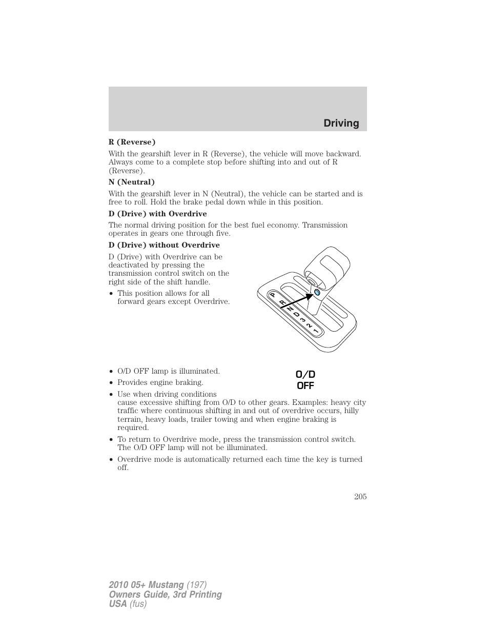 Driving | FORD 2010 Mustang v.3 User Manual | Page 205 / 312