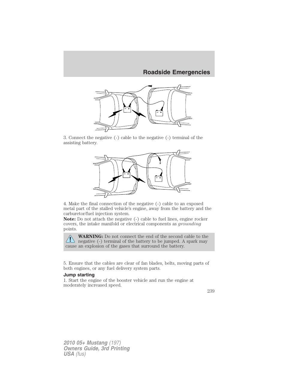 Jump starting, Roadside emergencies | FORD 2010 Mustang v.3 User Manual | Page 239 / 312