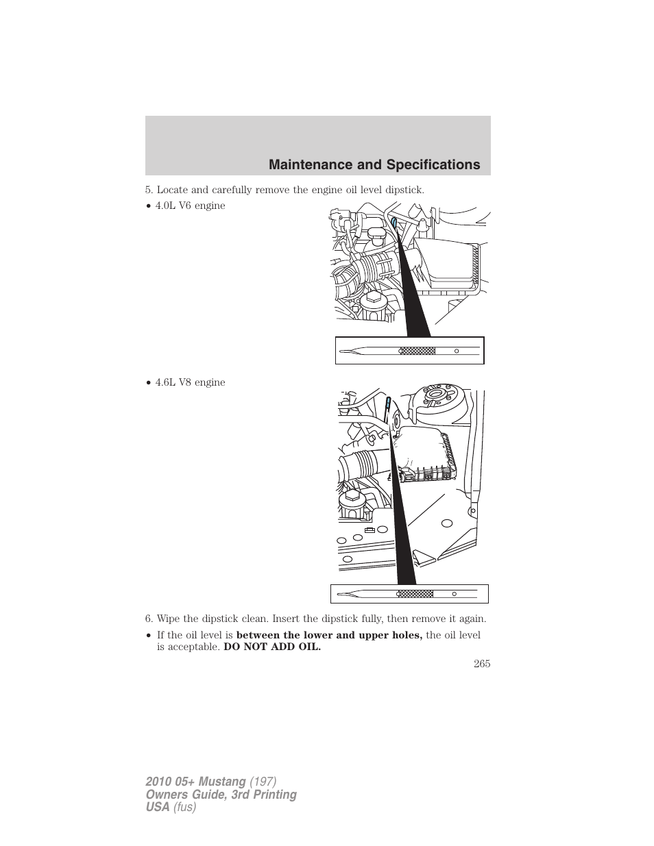 Maintenance and specifications | FORD 2010 Mustang v.3 User Manual | Page 265 / 312