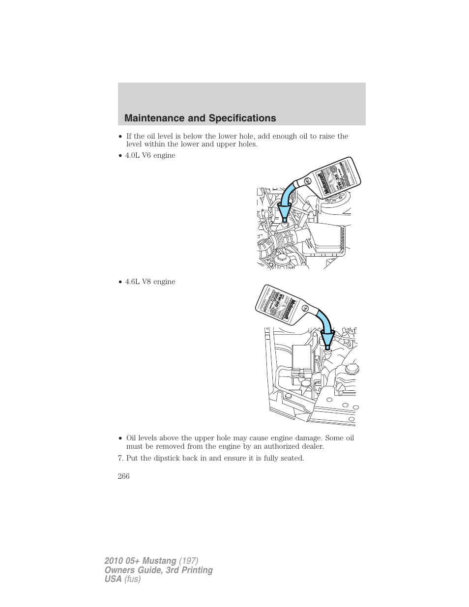 Maintenance and specifications | FORD 2010 Mustang v.3 User Manual | Page 266 / 312