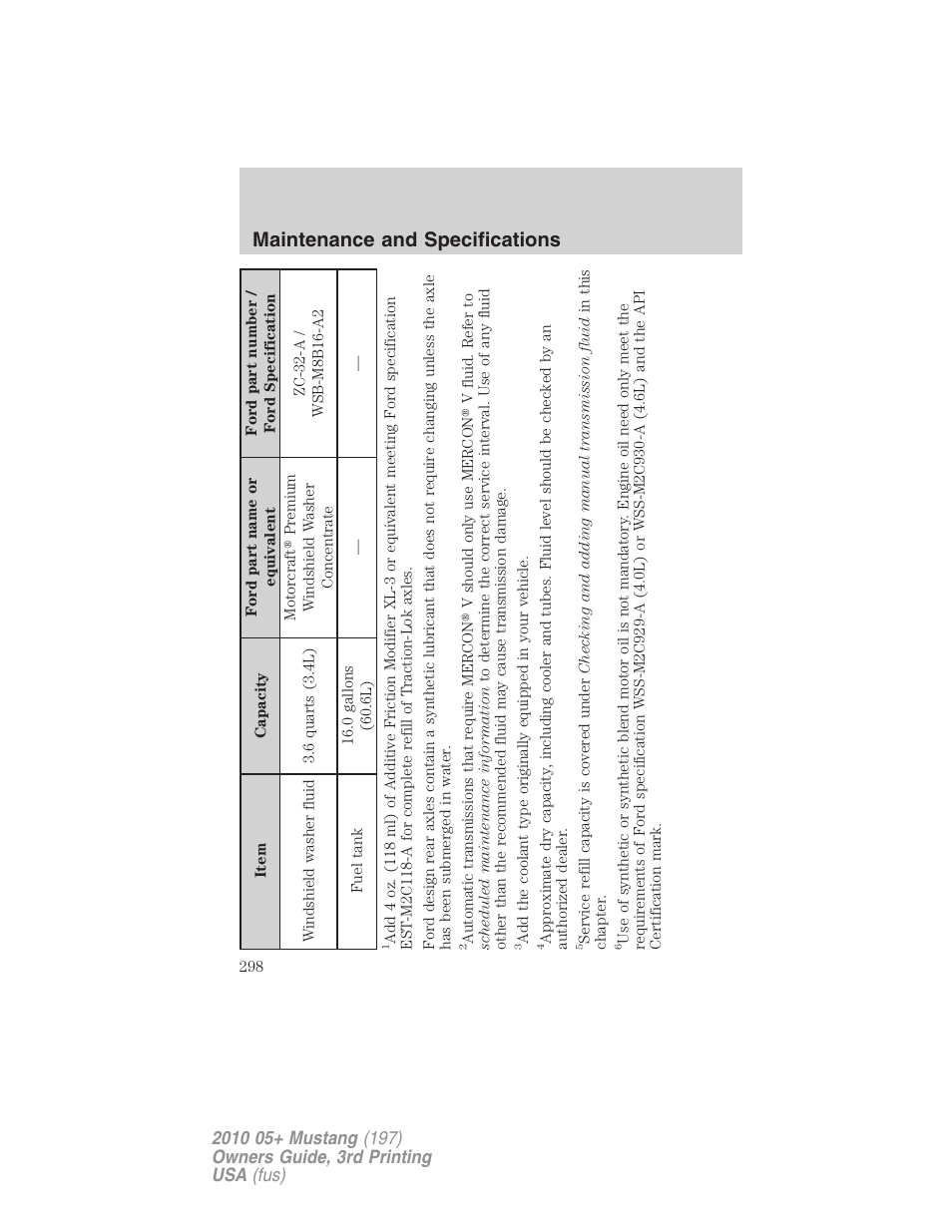 Maintenance and specifications | FORD 2010 Mustang v.3 User Manual | Page 298 / 312