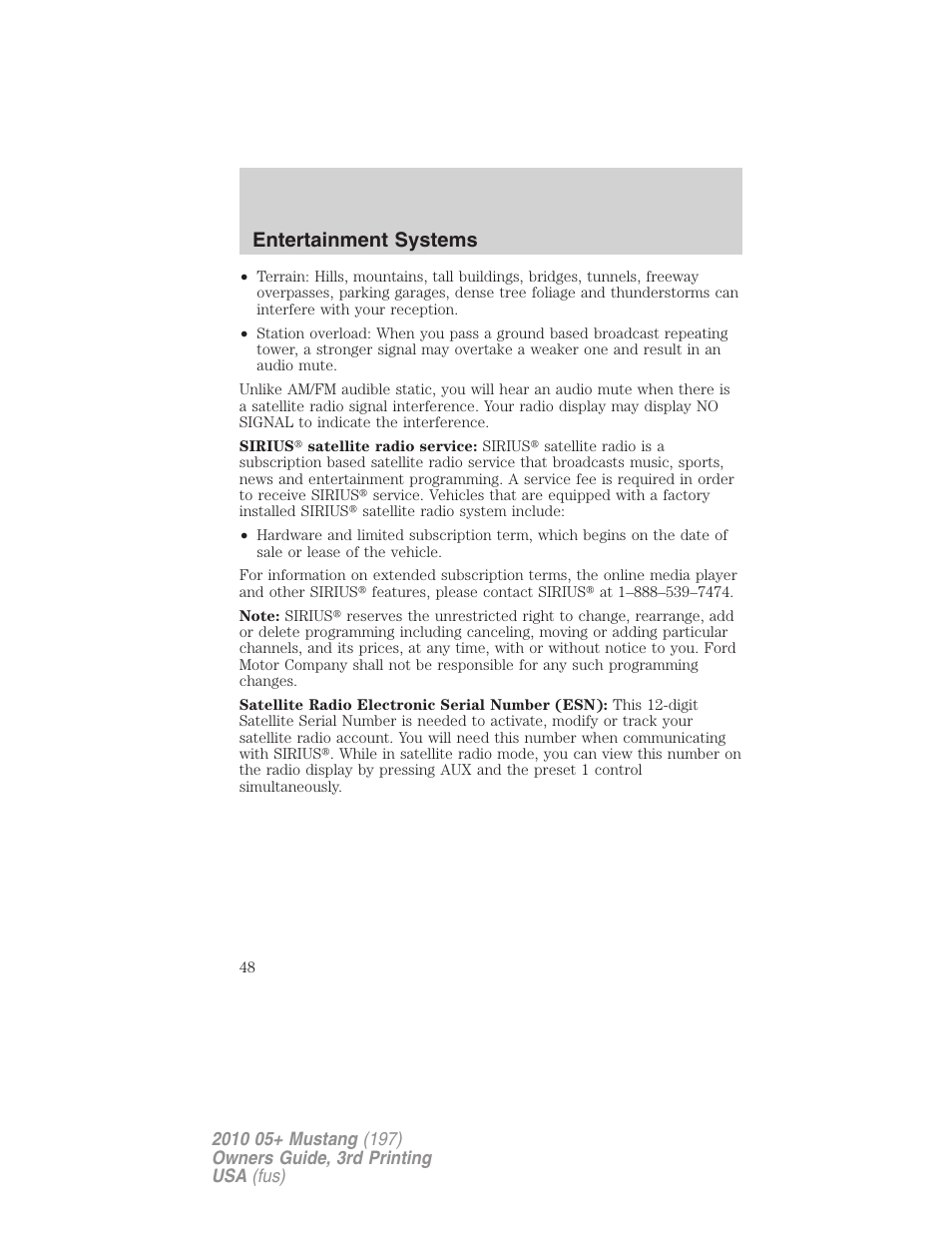 Entertainment systems | FORD 2010 Mustang v.3 User Manual | Page 48 / 312