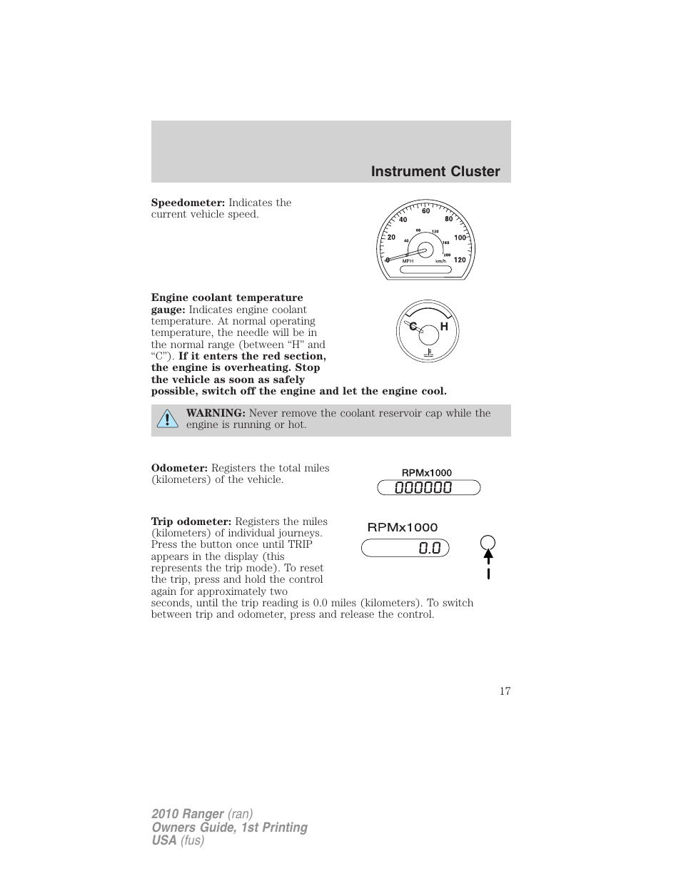 Instrument cluster | FORD 2010 Ranger v.1 User Manual | Page 17 / 286