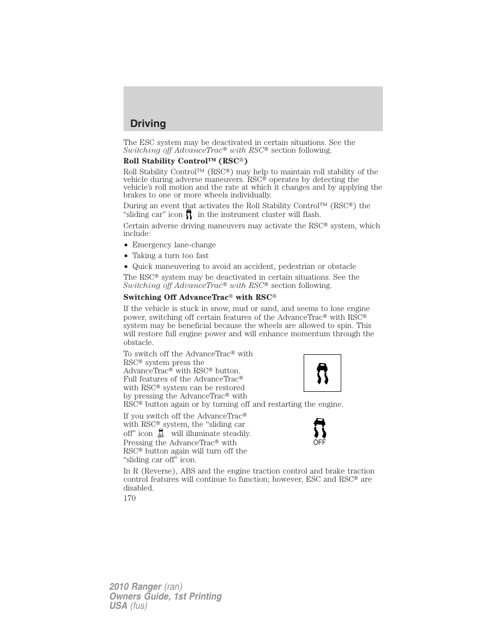 Driving | FORD 2010 Ranger v.1 User Manual | Page 170 / 286