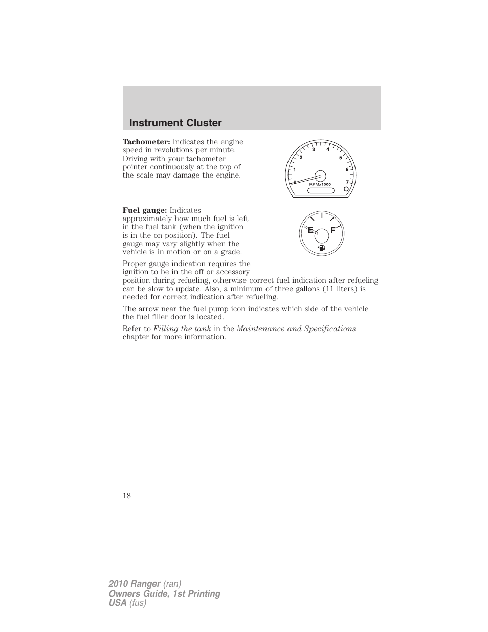 Instrument cluster | FORD 2010 Ranger v.1 User Manual | Page 18 / 286