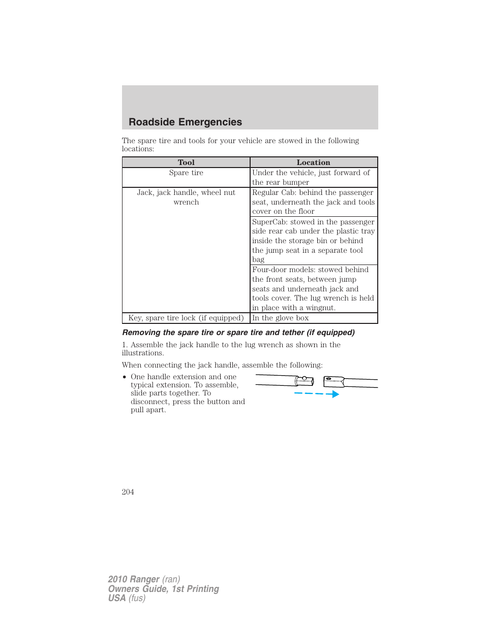 Roadside emergencies | FORD 2010 Ranger v.1 User Manual | Page 204 / 286