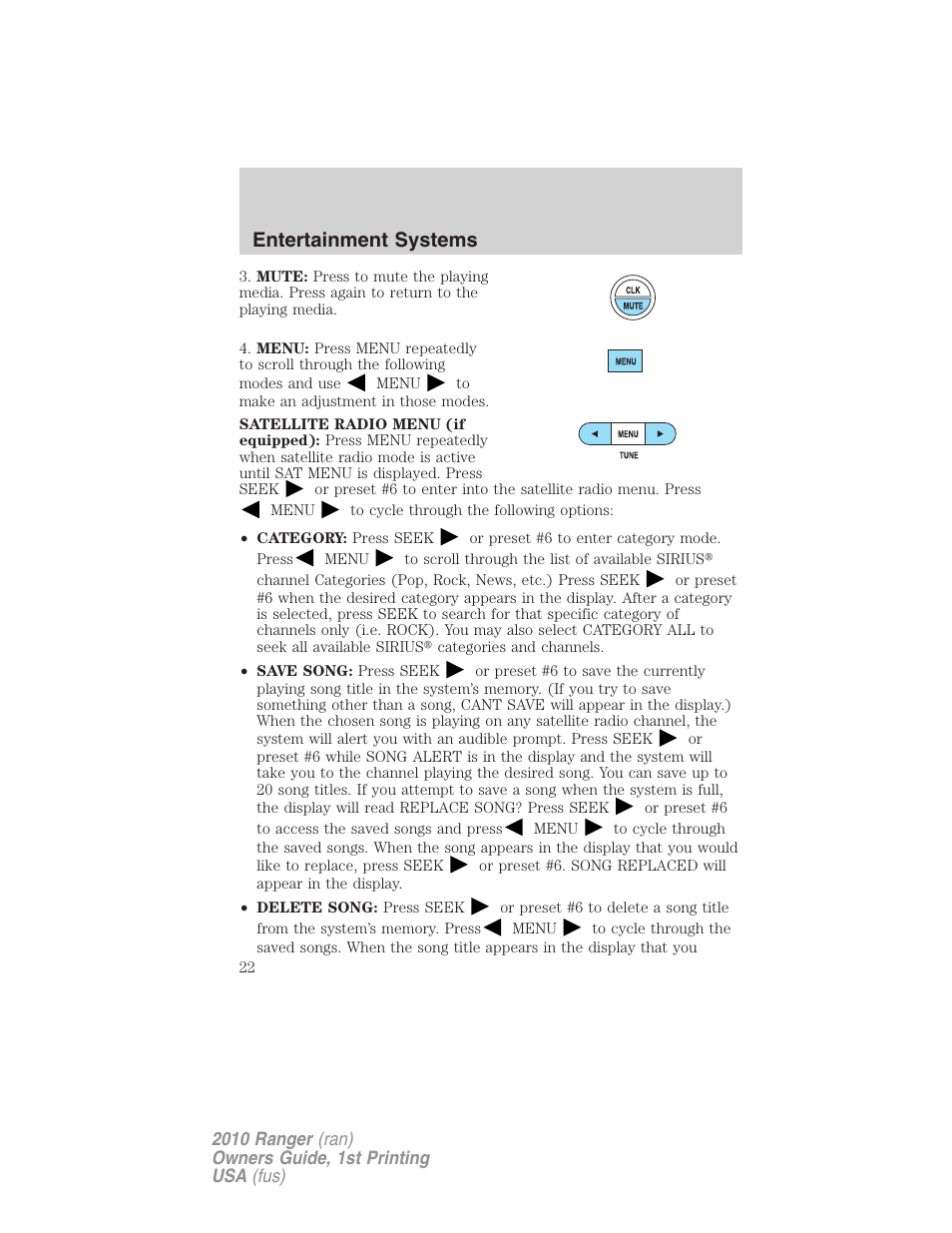 Entertainment systems | FORD 2010 Ranger v.1 User Manual | Page 22 / 286