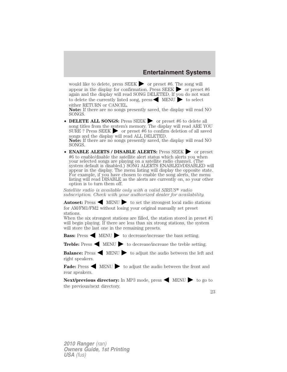 Entertainment systems | FORD 2010 Ranger v.1 User Manual | Page 23 / 286